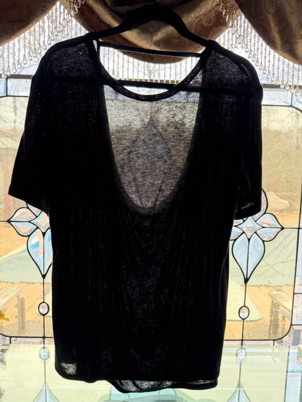 Halston Heritage lightweight wool blend short sleeve shirt, Black, size L